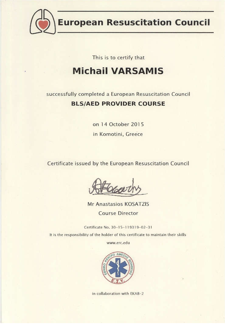 BLS/AED Provider, European Resuscitation Council